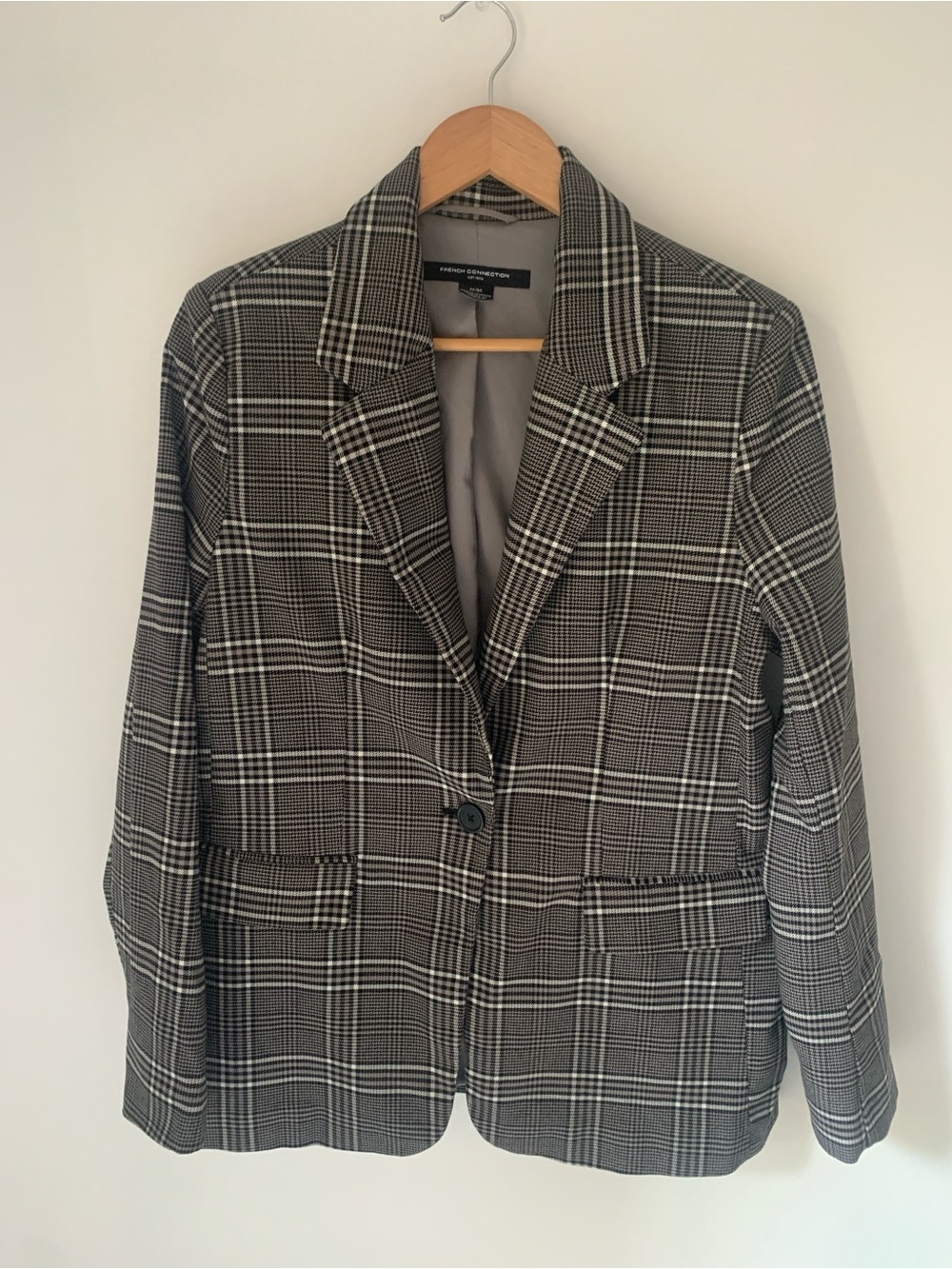 French Connection Black and White Glen Plaid Blazer